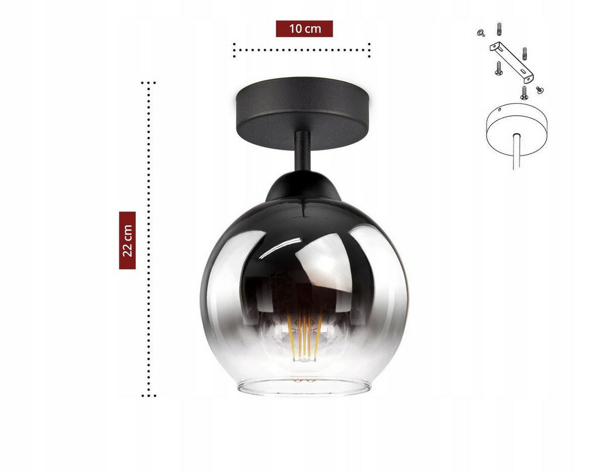 DECKENLEUCHTE MASUR - Transparent/Anthrazit, Glas/Metall (15/15/22cm) - kiki design