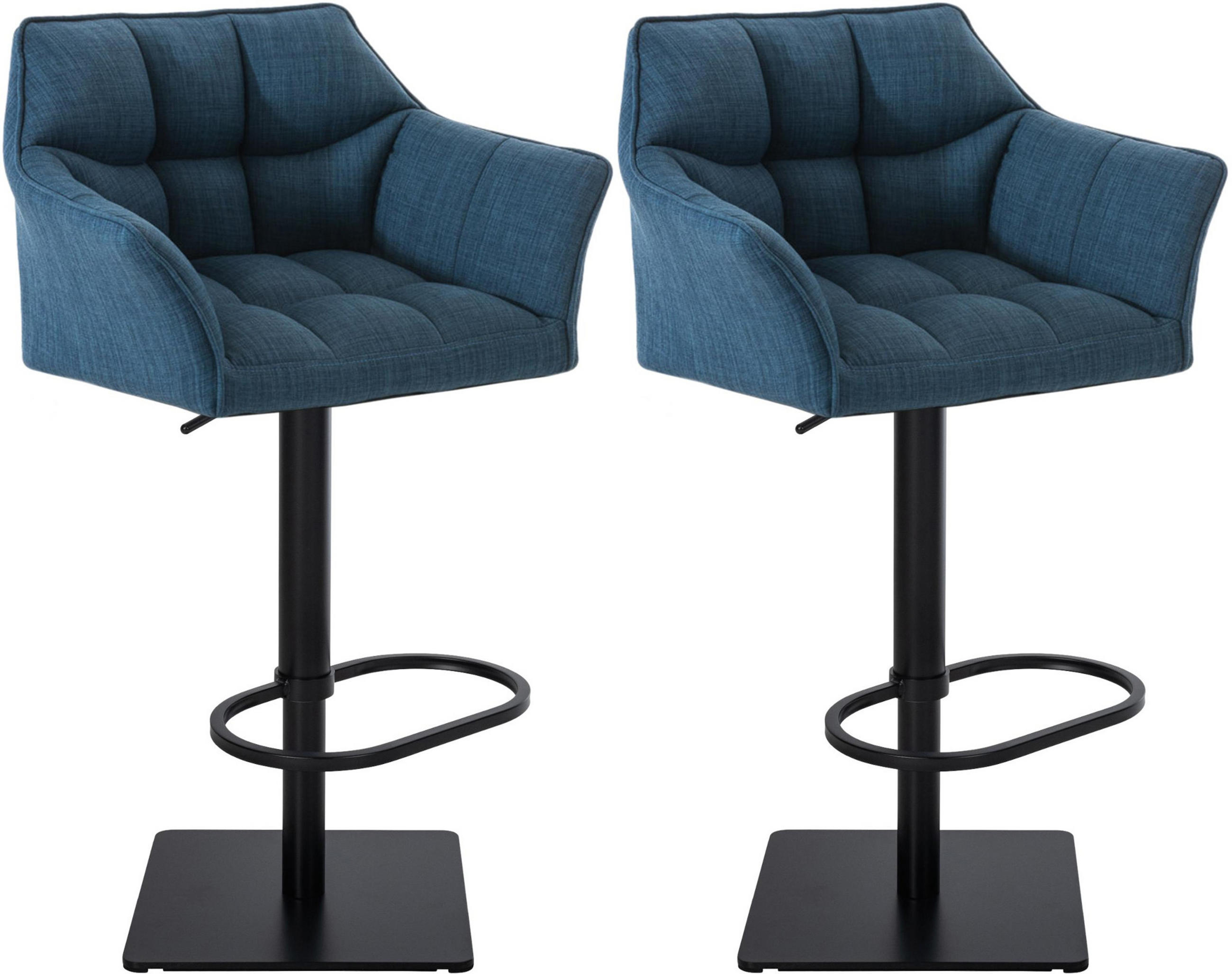 BARHOCKER 2er Set Damaskus Stoff schwarz blau - Blau/Schwarz, Textil/Metall (64/110/48cm) - TPFLiving