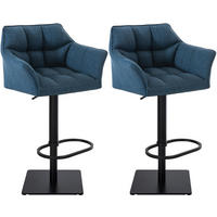 BARHOCKER 2er Set Damaskus Stoff schwarz blau - Blau/Schwarz, Textil/Metall (64/110/48cm) - TPFLiving