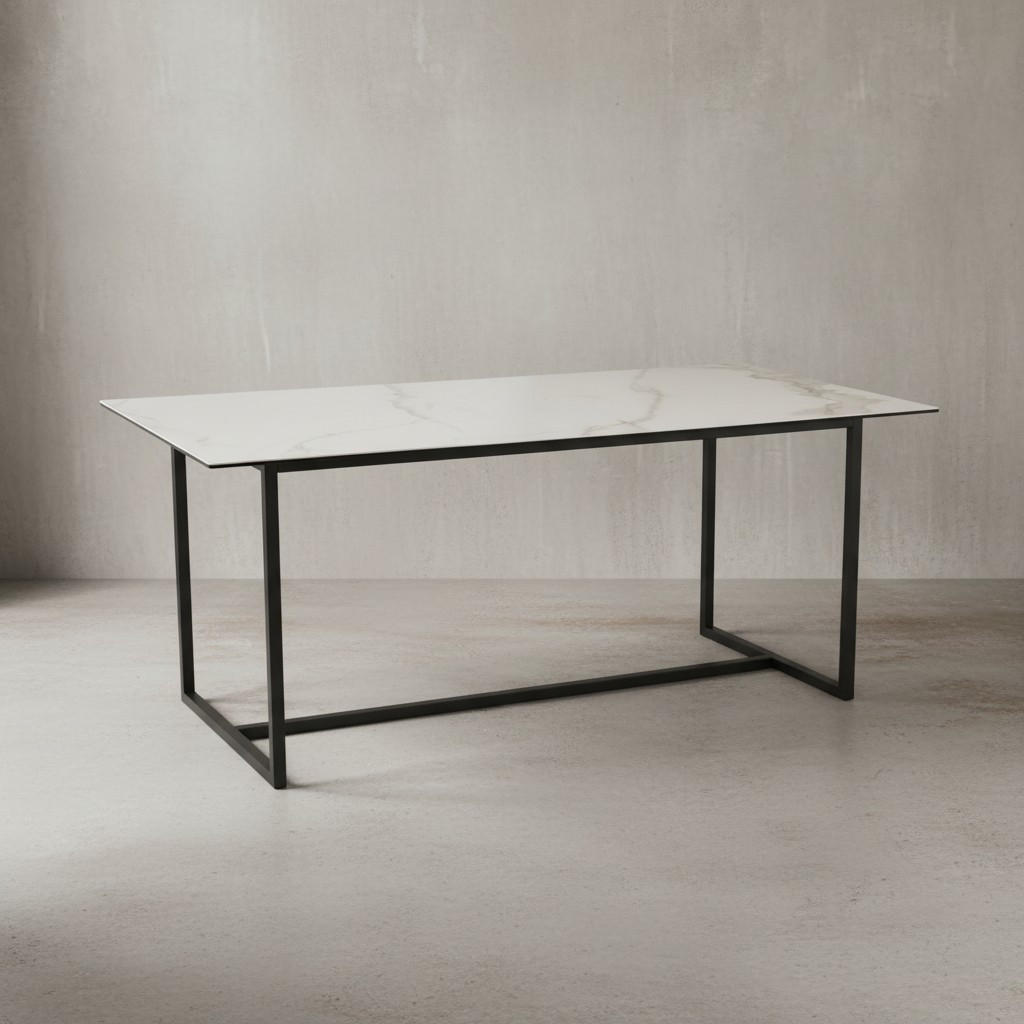 ESSTISCH Glas Keramik Marmoroptik Designer 180x90 ARCTIC, Weiß-Schwarz 180x90x76 cm - Schwarz/Weiß, Glas/Metall (90/180/76cm) - KADIMA DESIGN
