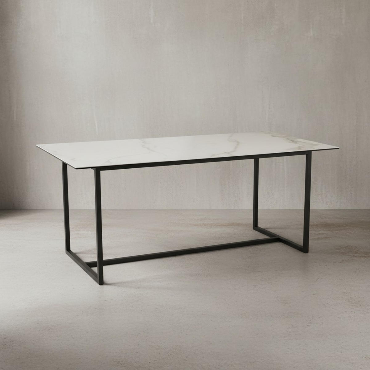 ESSTISCH Glas Keramik Marmoroptik Designer 180x90 ARCTIC, Weiß-Schwarz 180x90x76 cm - Schwarz/Weiß, Glas/Metall (90/180/76cm) - KADIMA DESIGN