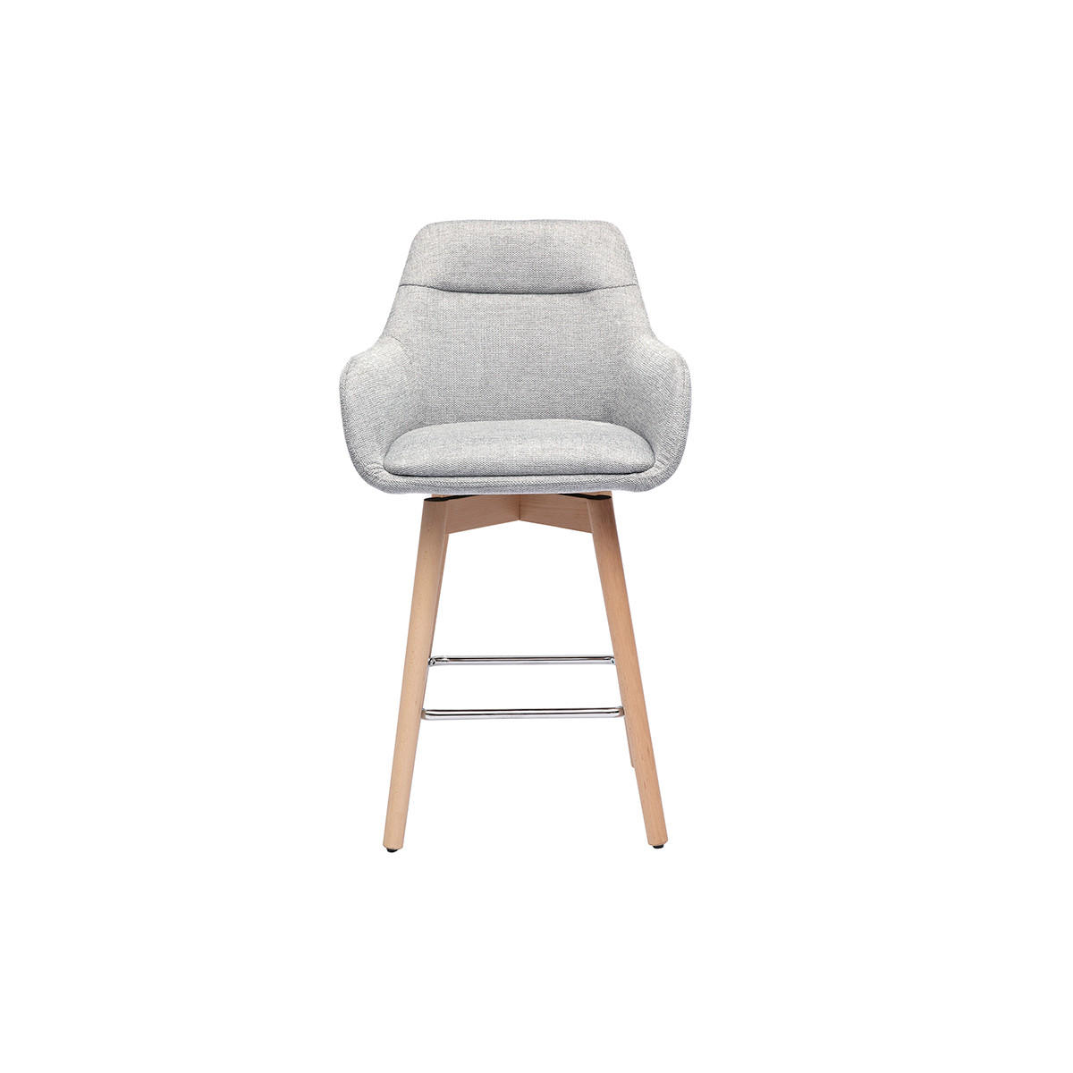 SKANDINAVISCHE Barhocker mit 360° drehbarem Sitz in hellgrauem Samt-Effekt Stoff und hellem Holz H65 cm (2er-Set) ALESS - Grau, Textil (54/94/53cm) - Miliboo
