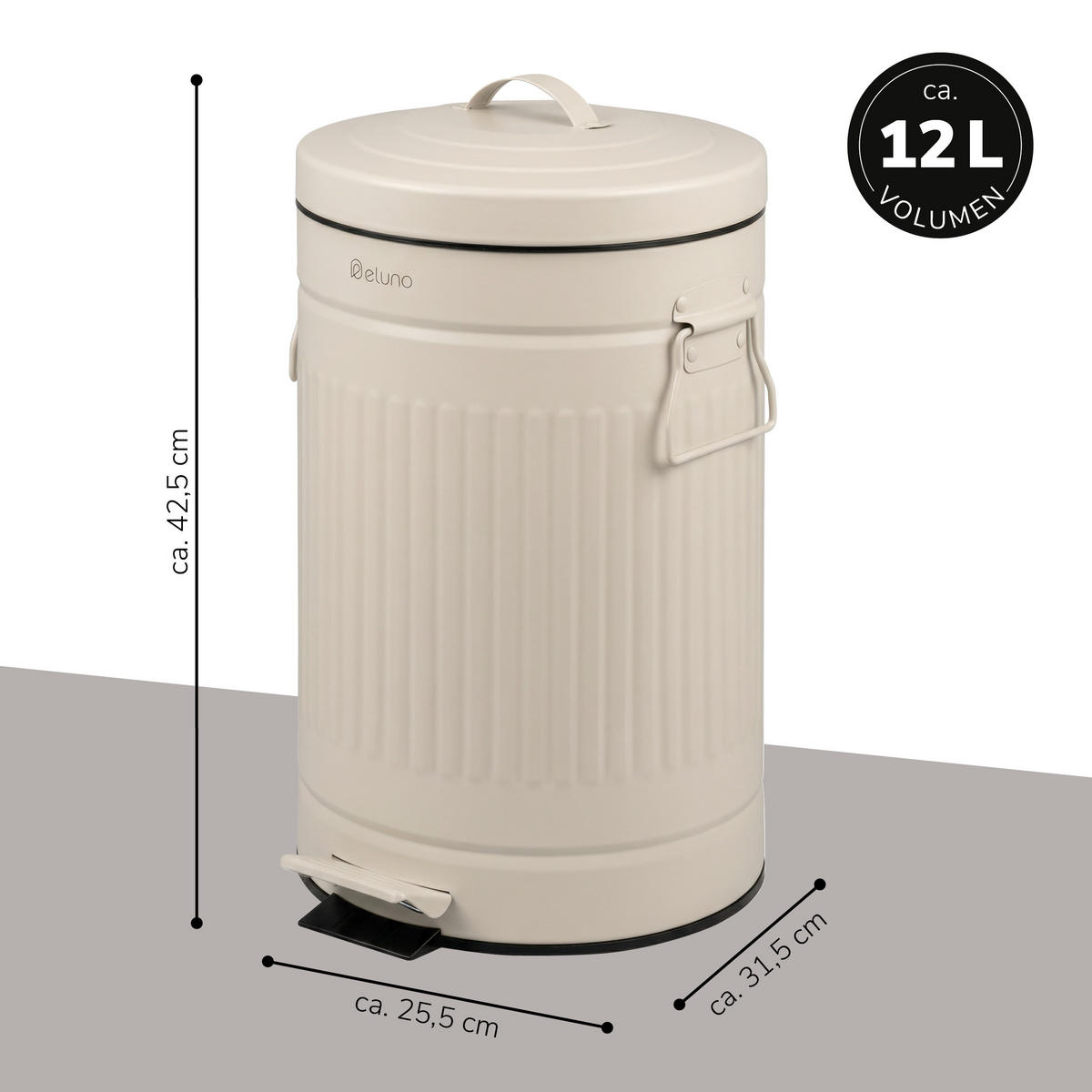 ABFALLEIMER VINTAGE, 12 Liter, Metall, beige - Beige, Metall (25.5/42.5/31.5cm) - eluno
