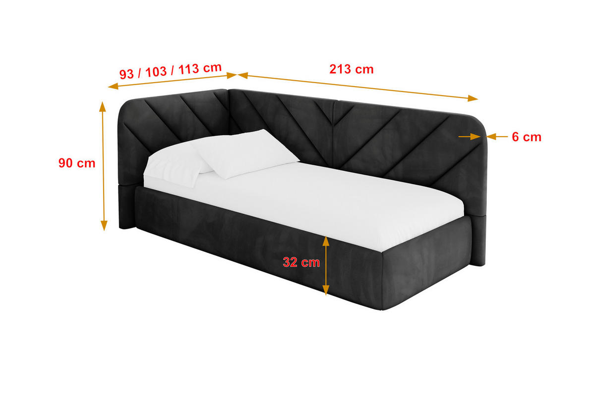 EINZELLBETT Jugendbett mit Bettkasten und Matratze H3/H4, Rechts - FIKY 80x200 Schwarz - Anthrazit/Schwarz, Holzwerkstoff/Textil (80/200cm) - ALTDECOR