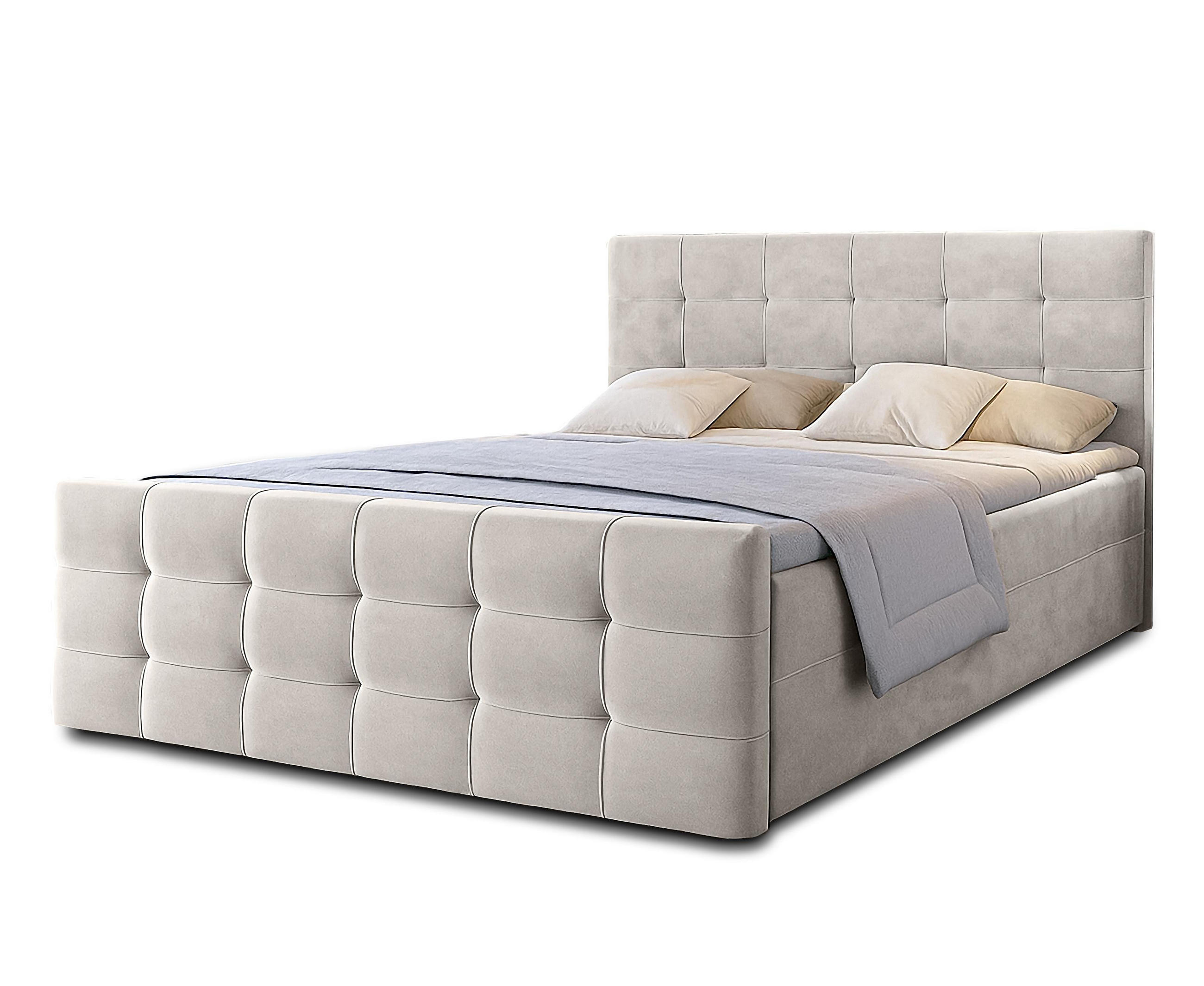 BOXBETT ARGENTARO 180x200 cm mit Bettkasten und Matratze - Beige - Beige/Schwarz, Holz/Holzwerkstoff (180/200cm) - AX Living