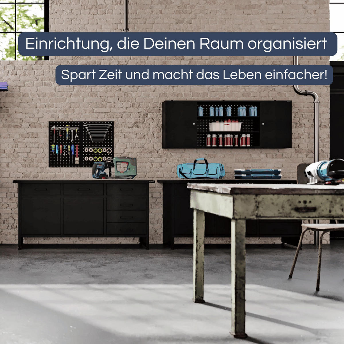 HÄNGESCHRANK Werkstatt abschließbar OLIS 60x160x20cm Schwarz - Schwarz, Metall (160/60/20cm) - DELUKE