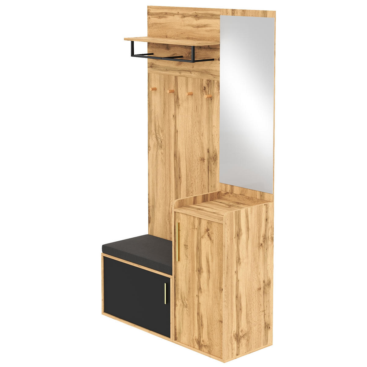 KOMPAKTKLEIDERSCHRANK Spiegel Sitzbank Schuhregal Haken Flur Set - Multicolor, Holzwerkstoff (38/185/100cm) - FLIEKS