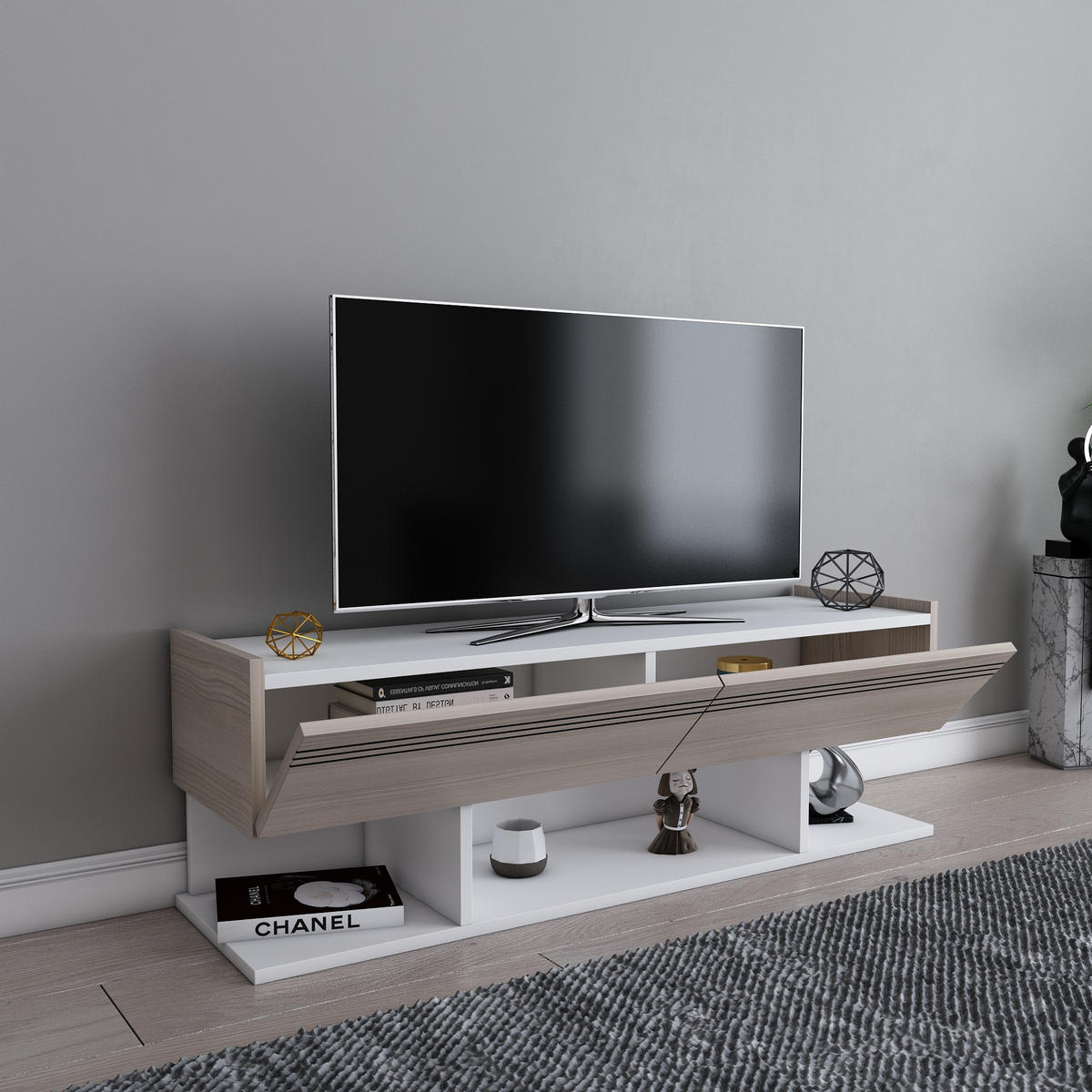 TV-ELEMENT Kase Weiss Cordoba - Graubraun, Holzwerkstoff (120/40/35cm)