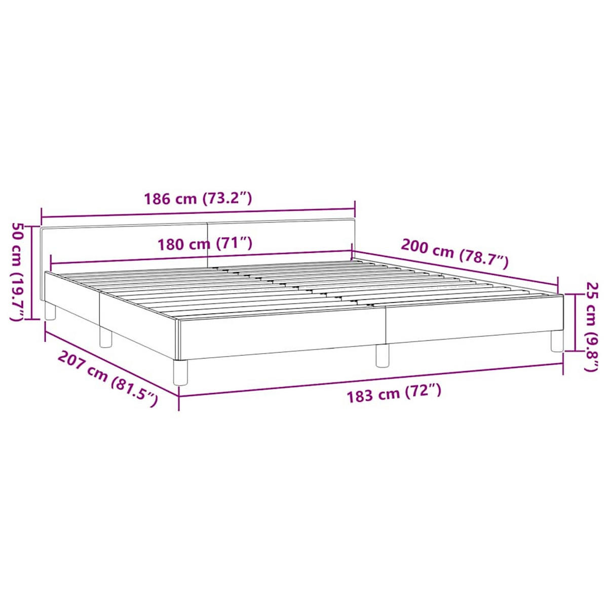 BETTGESTELL Ohne Matratze Dunkelgrau 180/200 Cm Stoff - Grau, Holz (180/200cm) - vidaXL