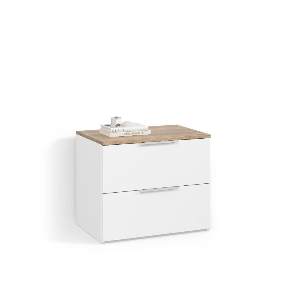 KOMMODE Piave Weiß/Sonoma 60 x 50 cm mit 2 Schubladen - Weiß/Sonoma Eiche, Holzwerkstoff (60/50/40cm) - Livinity®