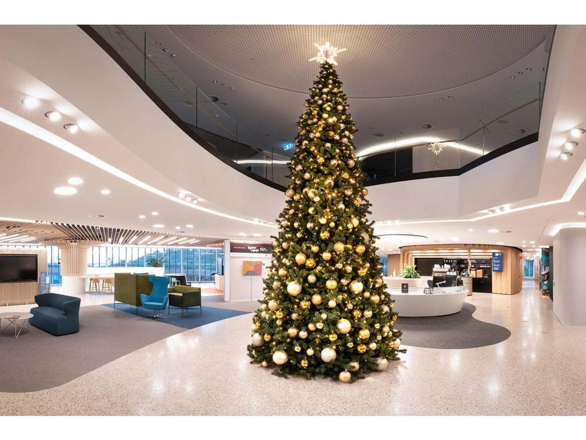 LAALU WEIHNACHTSBAUM geschmückt künstlich mit 74 Ornamenten BASIC GOLD 500 cm Baum mit Ständer und Weihnachtsornamenten - Goldfarben/Grün, Kunststoff (500cm) - LAALU