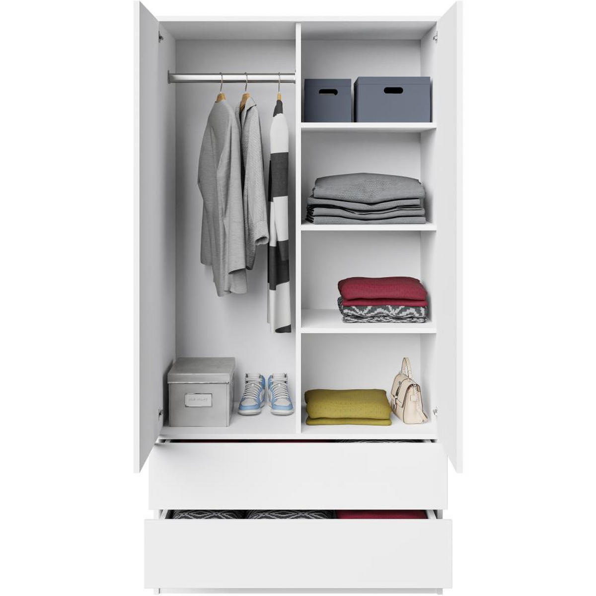 DREHTÜRENSCHRANK Look 90/180/50 cm 2-türig mit Schubladen weiß - Weiß, Holzwerkstoff (90/180/50cm) - Beautysofa