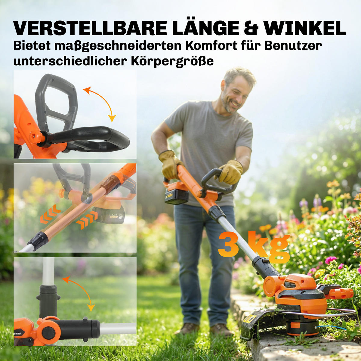 AKKU-RASENTRIMMER ABS Aluminium Orange - Orange, Kunststoff (31/18.5/93cm) - Outsunny