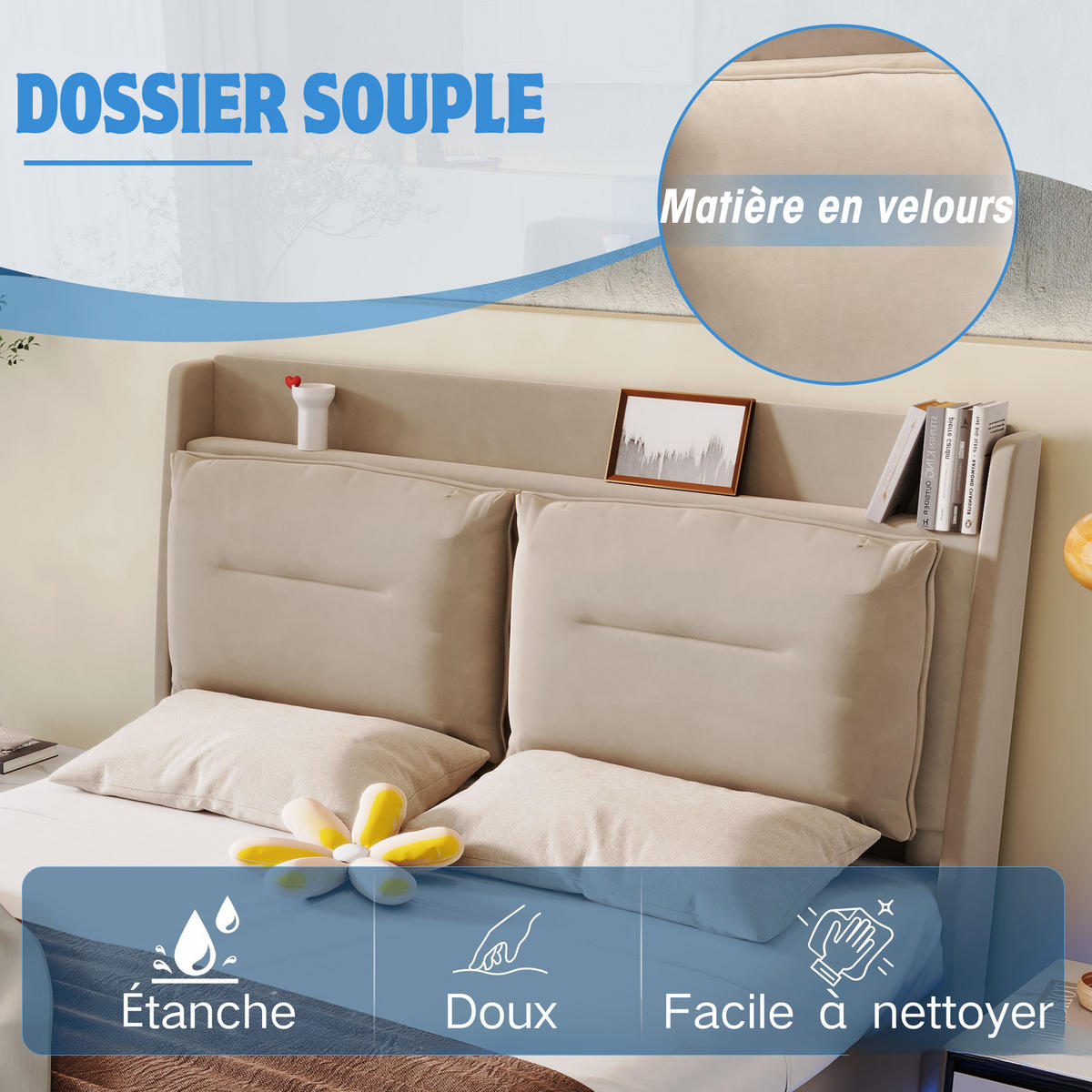 POLSTERBETT 140x190cm Beige Samt Mit LED & 2 Schubladen - Beige, Textil (140/190cm) - FLIEKS