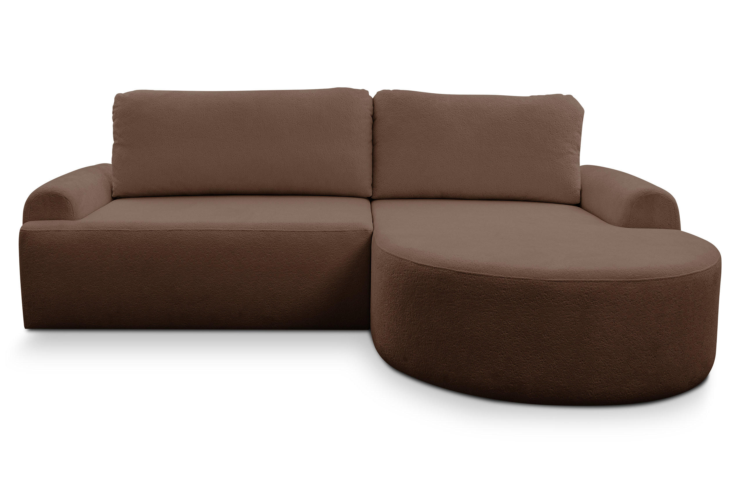 ECKSOFA Dream in L-Form mit Schlaffunktion und Bettkasten, Farbe: Dunkelbraun, Bouclé-Stoff, Ottomane Rechts - Dunkelbraun, Textil (260/136cm) - VENASI MÖBEL