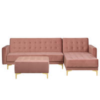 SCHLAFSOFA rechtsseitig mit Ottomane Samtstoff Rosa Aberdeen - Pink, Textil (267/168cm) - Beliani