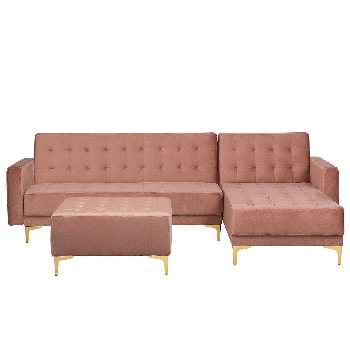 SCHLAFSOFA rechtsseitig mit Ottomane Samtstoff Rosa Aberdeen - Pink, Textil (267/168cm) - Beliani