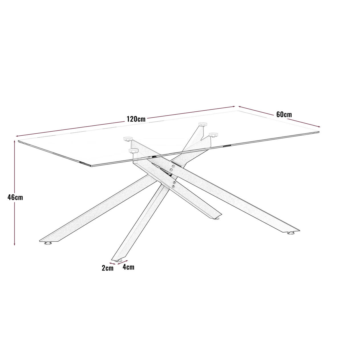COUCHTISCH aus Glas und Metall in Schwarz mit geformte Metallbeine - Schwarz, Glas (120/60/46cm) - Modfu