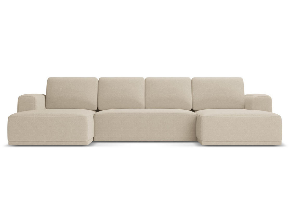 WOHNLANDSCHAFT Chenille Stoff Beige - Beige/Schwarz, Kunststoff/Textil (333/91/160cm) - Makamii