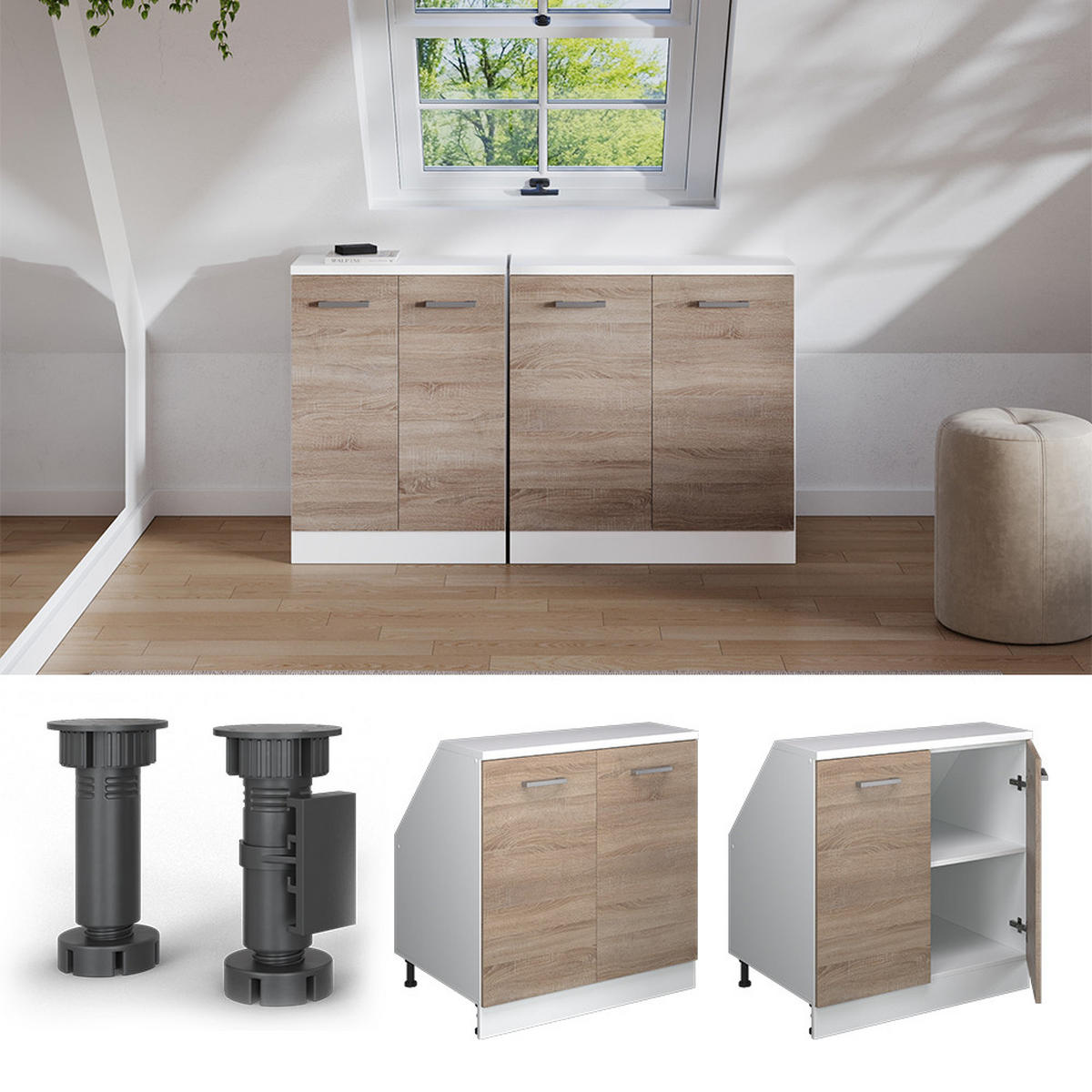 ŠIKMÁ SKRIŇA Rion Sonoma 80 x 81.6 cm s 2 dverami, korpus skrine hĺbka 60 cm - biela/dub sonoma, kompozitné drevo (80/83.8/60cm) - Vicco