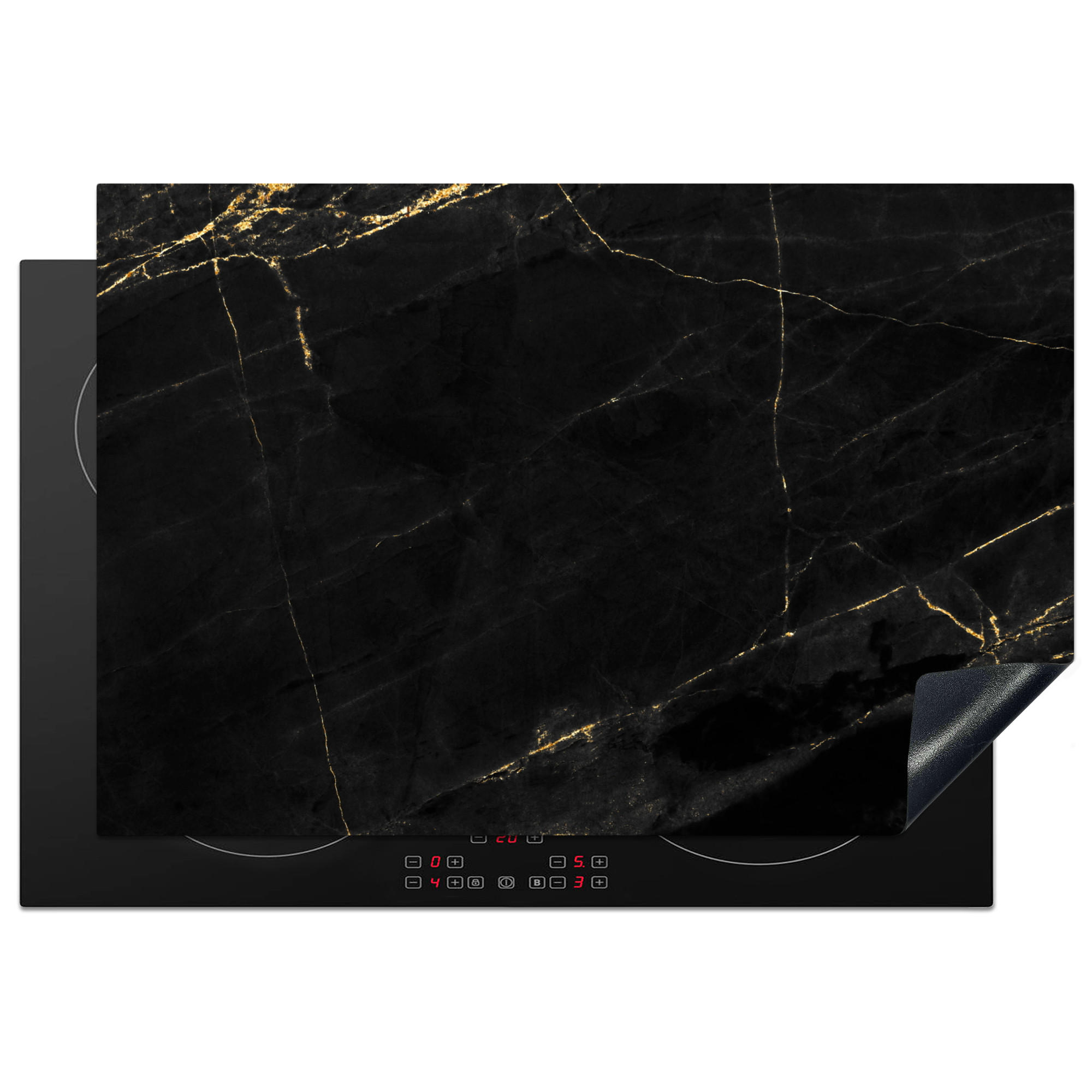 HERDABDECKPLATTE Marmor - Schwarz - Gold - Chic - Marmoroptik - Design Induktionsmatte 77x51 cm - Schwarz, Kunststoff (77/51/0.2cm) - MuchoWow