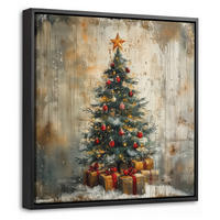 LEINWAND Bilder mit Rahmen - Weihnachtsbaum - Vintage - Weihnachten - Geschenk - 20x20 - Rostfarben, Textil (20/20cm) - MuchoWow
