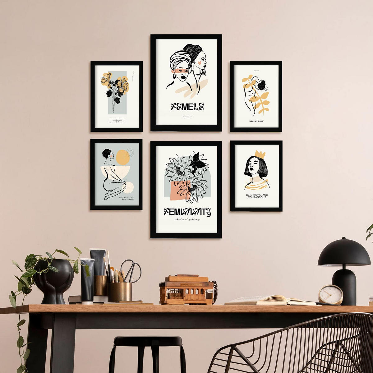 POSTER Set Mit 6 In Schwarzer Tinte Weiblichkeit A3 & A4 Rahmenlos - Klar, Papier (29/3cm) - Nacnic