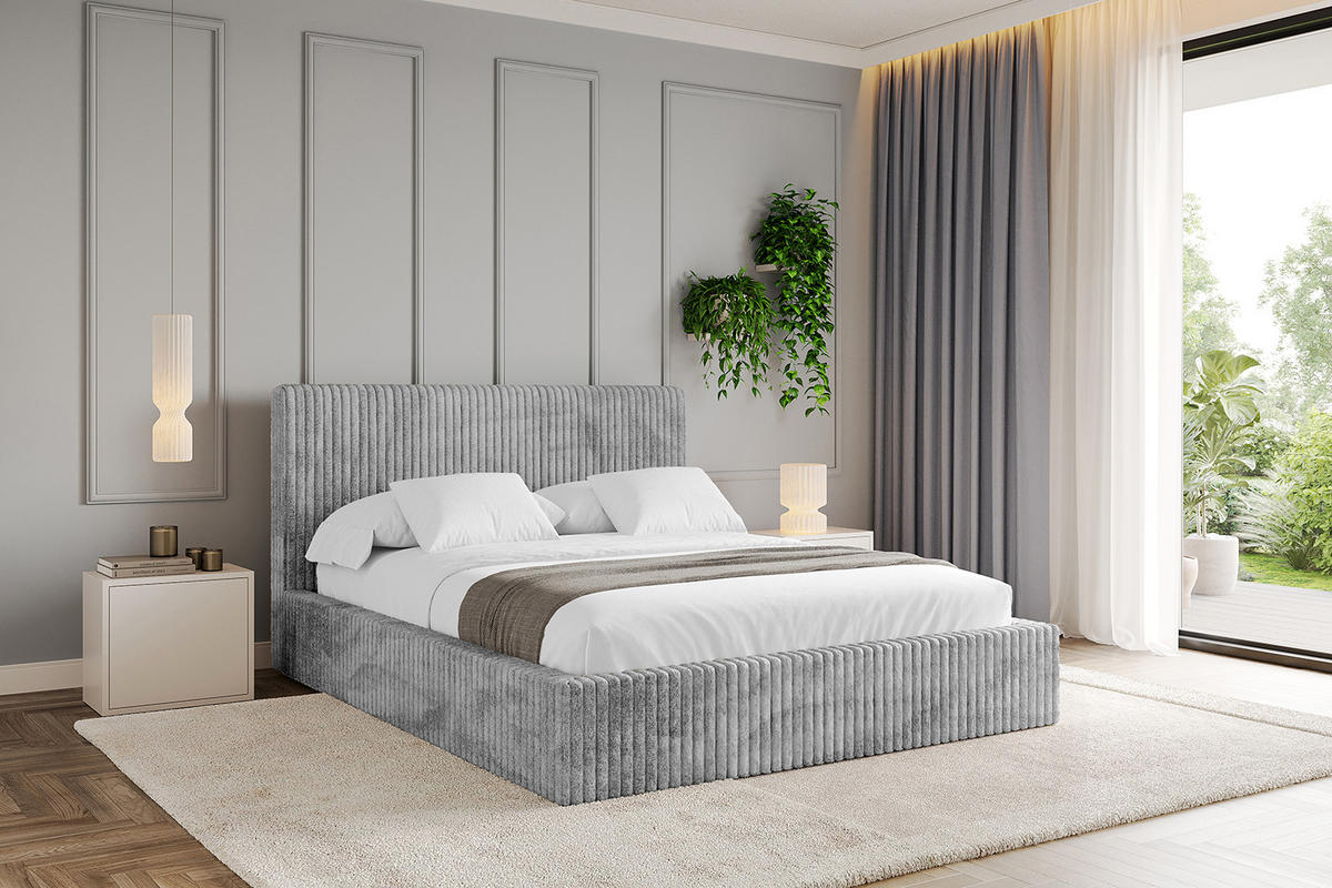 POLSTERBETT mit Bettkasten und Lattenrost, Boxbett ohne Matratze - ALOVA-V1 180x200 Hellgrau - Hellgrau, Holzwerkstoff/Textil (180/200cm) - ALTDECOR