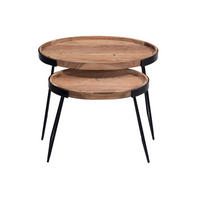COUCHTISCH 2er Set Metall Massives Akazienholz ELAVO - Dunkelbraun, Holz (65/45/48cm) - Miliboo