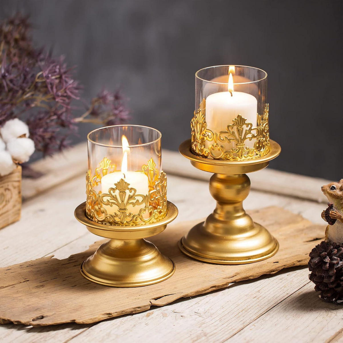 KERZENSTÄNDER 2-teiliges Set Gold Metall mit Glas - Goldfarben, Metall (11.5/20.5/11.5cm)