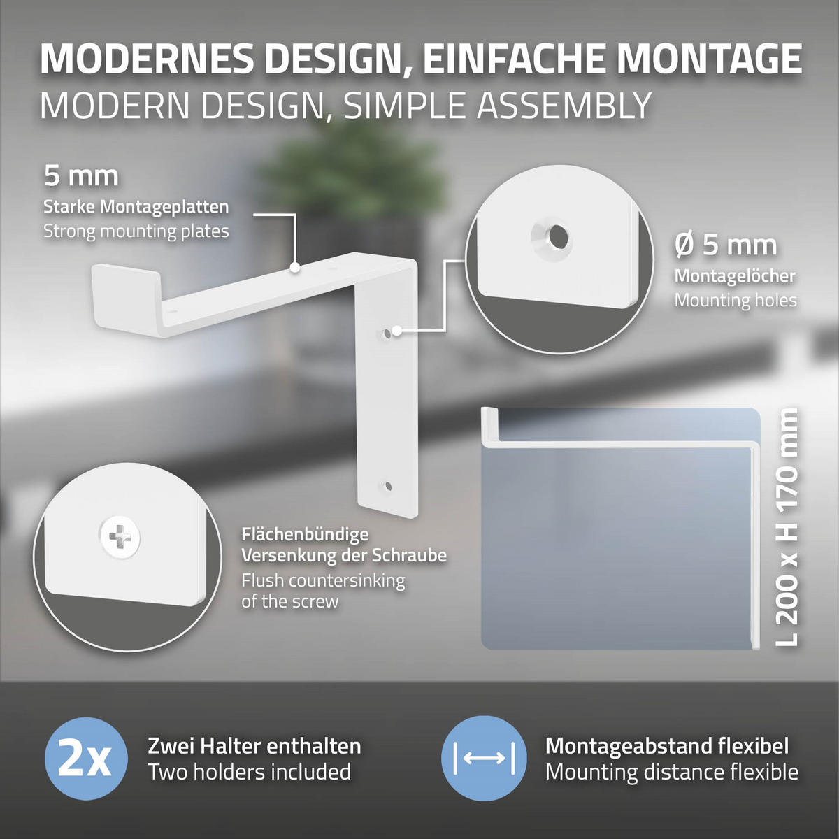 REGALHALTERUNG - Weiß, Metall (17/4/20.5cm) - ML-DESIGN