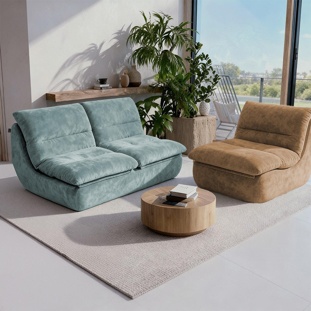 SITZGARNITUR Nuvia Sofa und Sessel Salbei und Sand - Sandfarben/Salbeigrün, Textil (160/73/100cm) - COCO Living