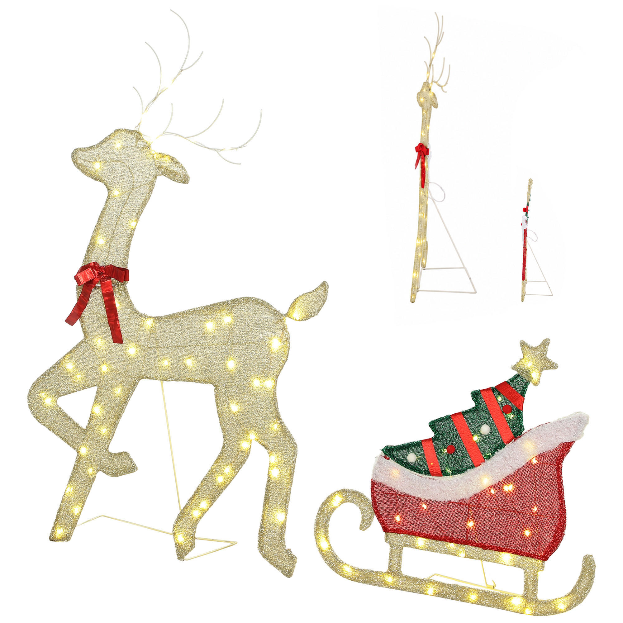 WEIHNACHTSDEKORATION 2er Set Metall Polyester Gold Rot Grün - Multicolor, Metall (23/125/80cm) - Outsunny