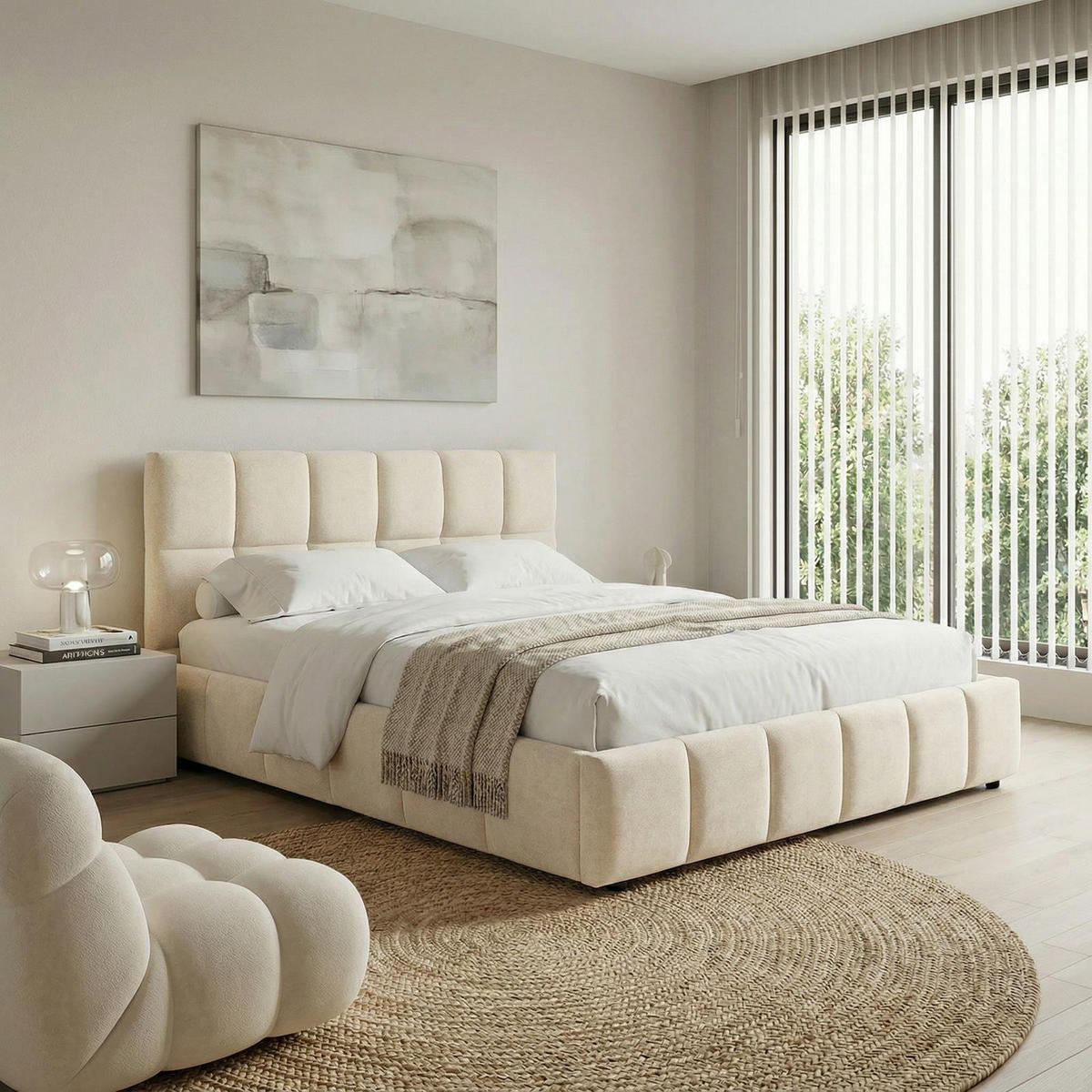 POLSTERBETT EMILIA 140x200 cm cremeweiß - Creme, Textil (140/200cm) - IDIMEX