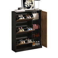 SCHUHSCHRANK in Naturfarben und Schwarz mit 3 Klappfächern und 1 Türfach für Flur, B100/T30/H130 cm - Naturfarben, Holzwerkstoff (100/130/30cm) - STILVORA