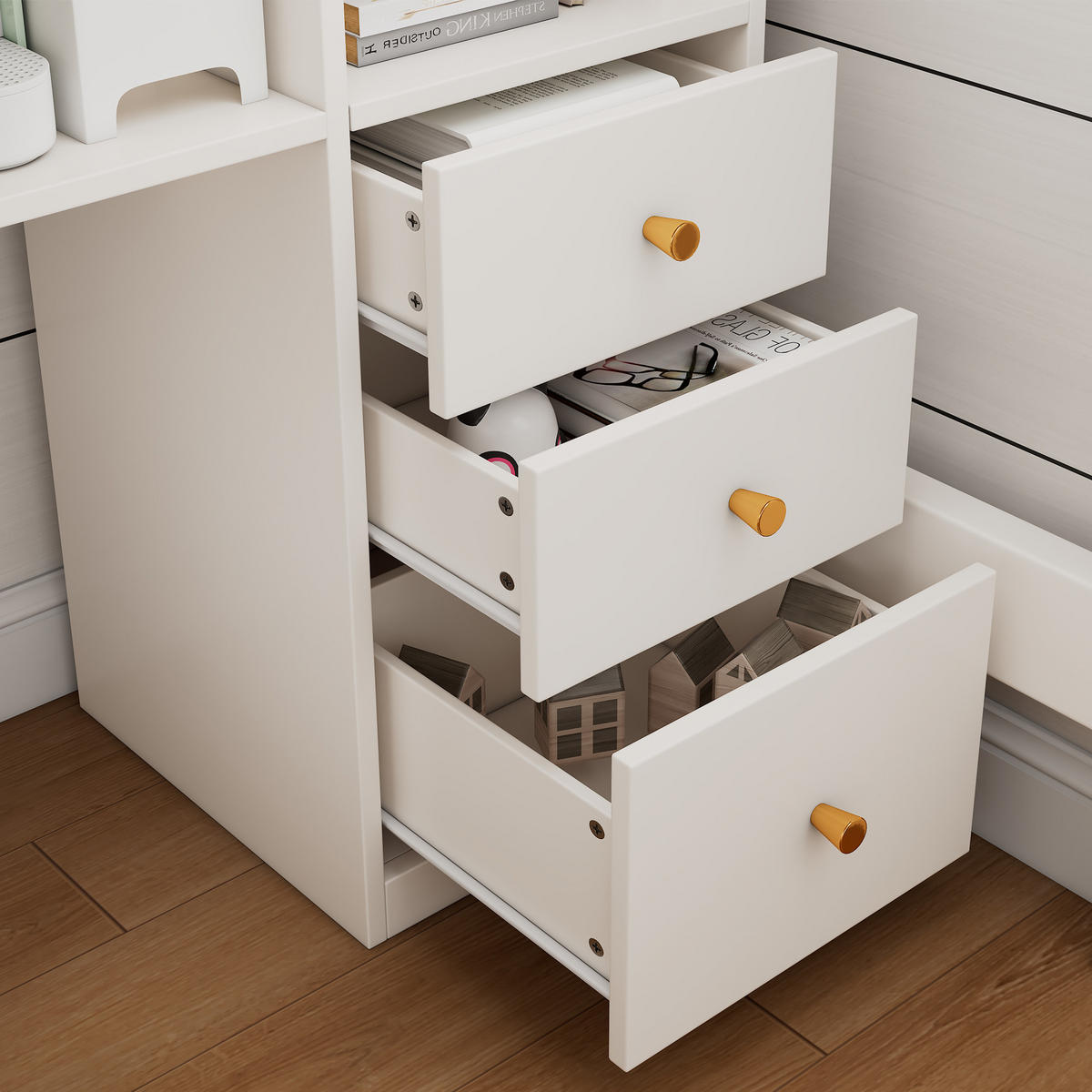 HOCHBETT 90/200 cm Weiß mit L-förmigem Schreibtisch und USB- und Type-C-Anschlüssen - Weiß, Holzwerkstoff (90/200cm) - OKWISH