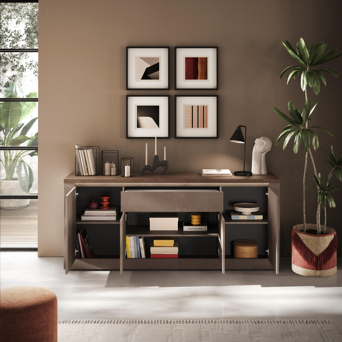 SIDEBOARD mit 4 Türen 1 Schublade und 3 Regalen in Bronze und Quecksilber-Optik 43/207/88 cm - Braun, Holzwerkstoff (43/88/207cm) - Calicosy