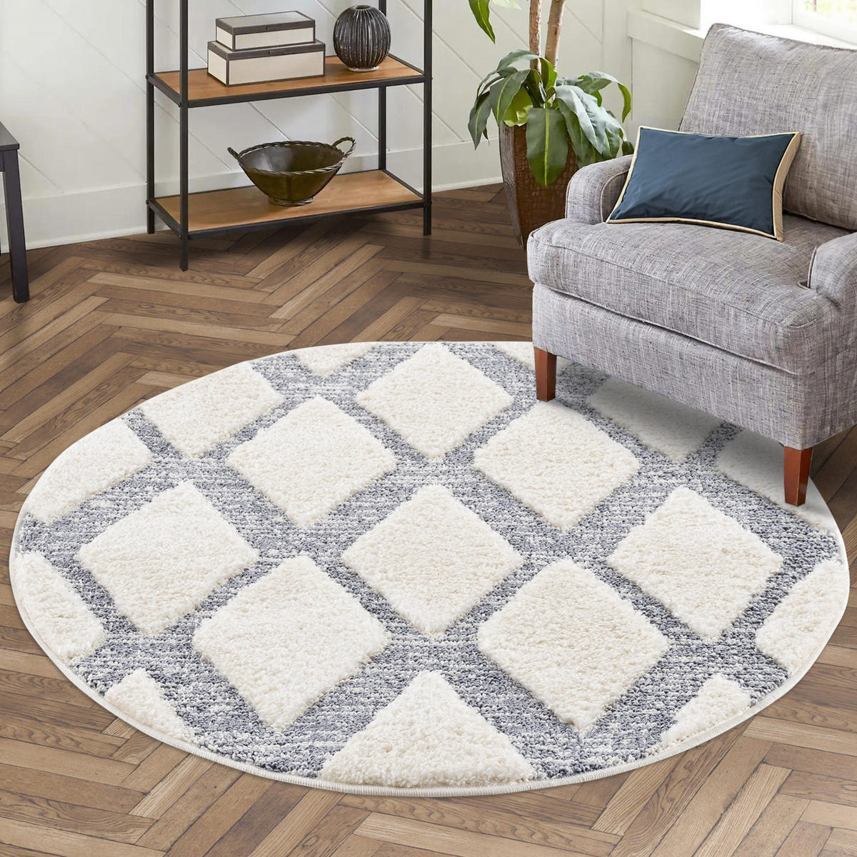 HOCHFLOR-TEPPICH Focus 4497 Grau 200 cm Rund - Creme/Grau, Textil (200/200cm) - carpet city