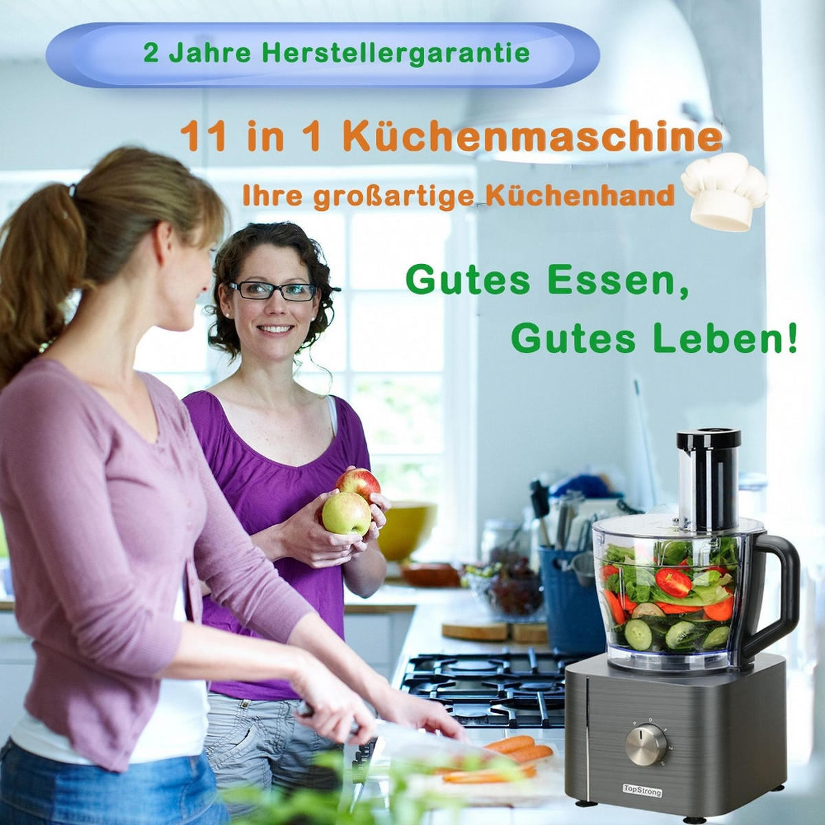 KÜCHENMASCHINE MULTIFUNKTIONS, 1100W Leistung, HACKEN SCHNEIDEN KNETEN, Edelstahl, 40,7/27,2/40,7 cm - Dunkelgrau, Metall (27.2/40.71/40.71cm) - Rolipo