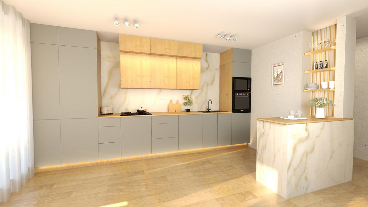 KÜCHENZEILE 460 cm - Nexa KÜ-LN-003 - in Woodline & Beige / Matt - Beige/Schwarz, Holz/Metall (460/212/58cm) - ROYAL24_MARKT