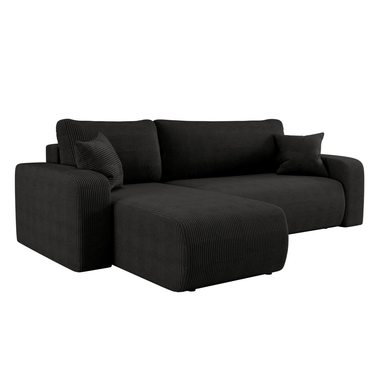 ECKSOFA L-FORM Schlaffunktion Und Bettkasten Eckcouch MILANO L Stoff Dicker Cord Schwarz Links - Schwarz, Holz/Textil (142/244cm) - Kaiser Möbel