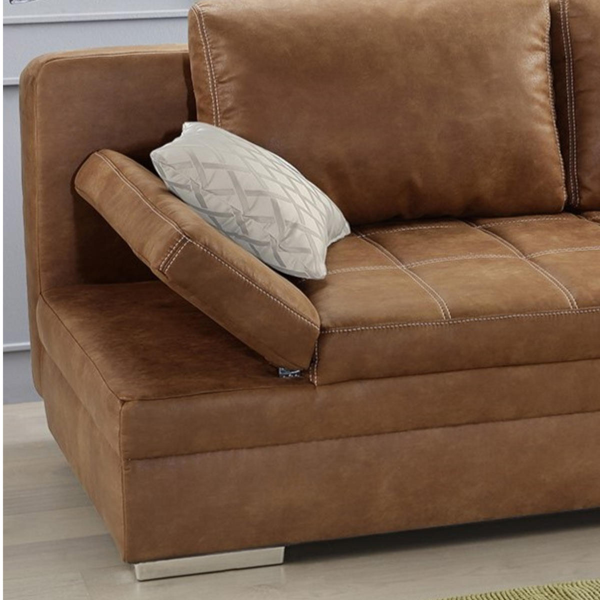 SCHLAFSOFA mit Bettkasten, Wellenfederung, Armlehnen verstellbar B200/T100/H84 cm, Liegefl.148x200 cm, Antikleder-Optik Mikrofaser Braun Curry / 15117 - Currygelb/Chromfarben, Textil/Metall (200/84/100cm) - luma-home