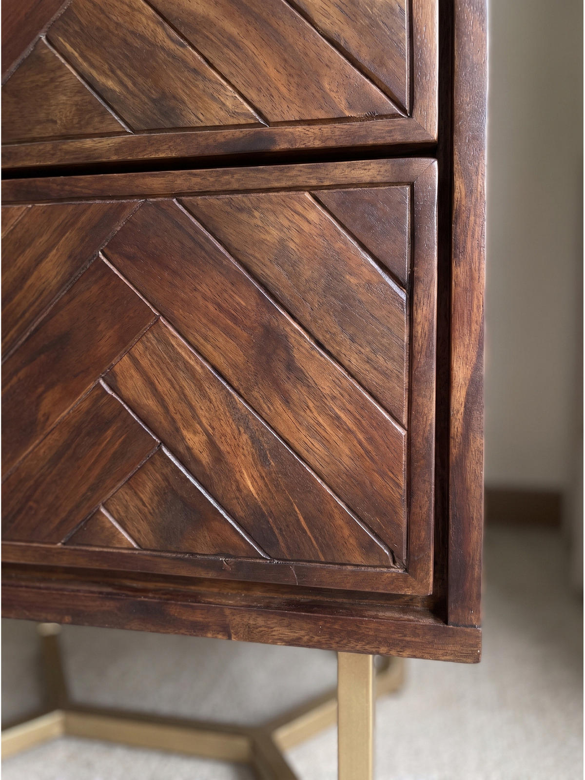 NACHTKONSOLE ORBIGO, Akazie Massivholz, Dunkelbraun, 45 x 40 x 57 cm - Goldfarben/Braun, Holz/Metall (45/57/40cm) - KADIMA DESIGN