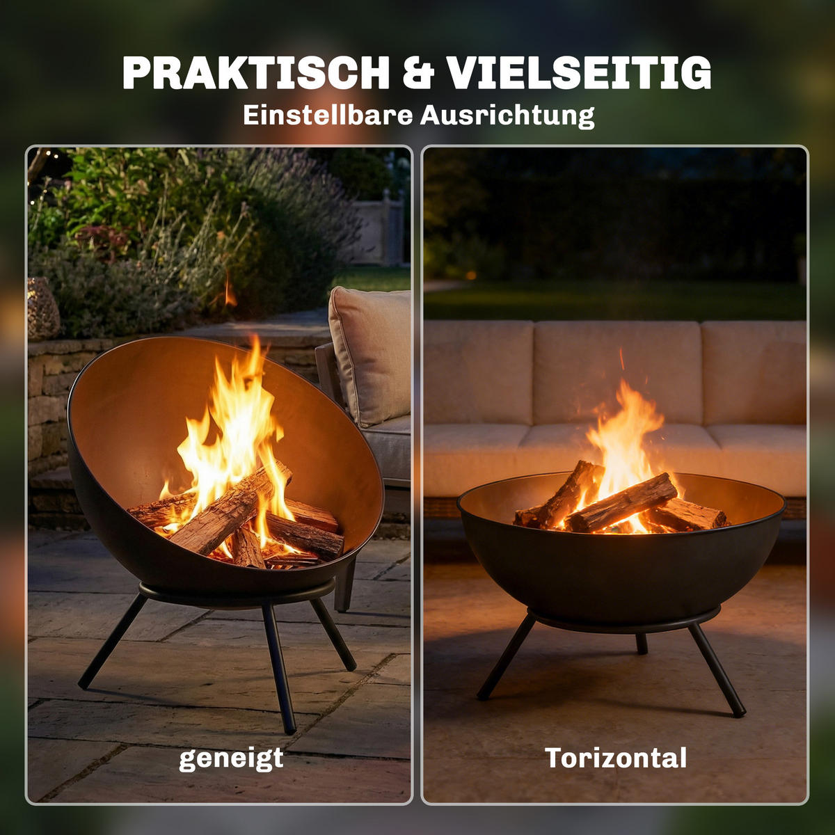 FEUERSTELLE mit Schürhaken Metall Schwarz - Schwarz, Metall (53/66/60cm) - Outsunny