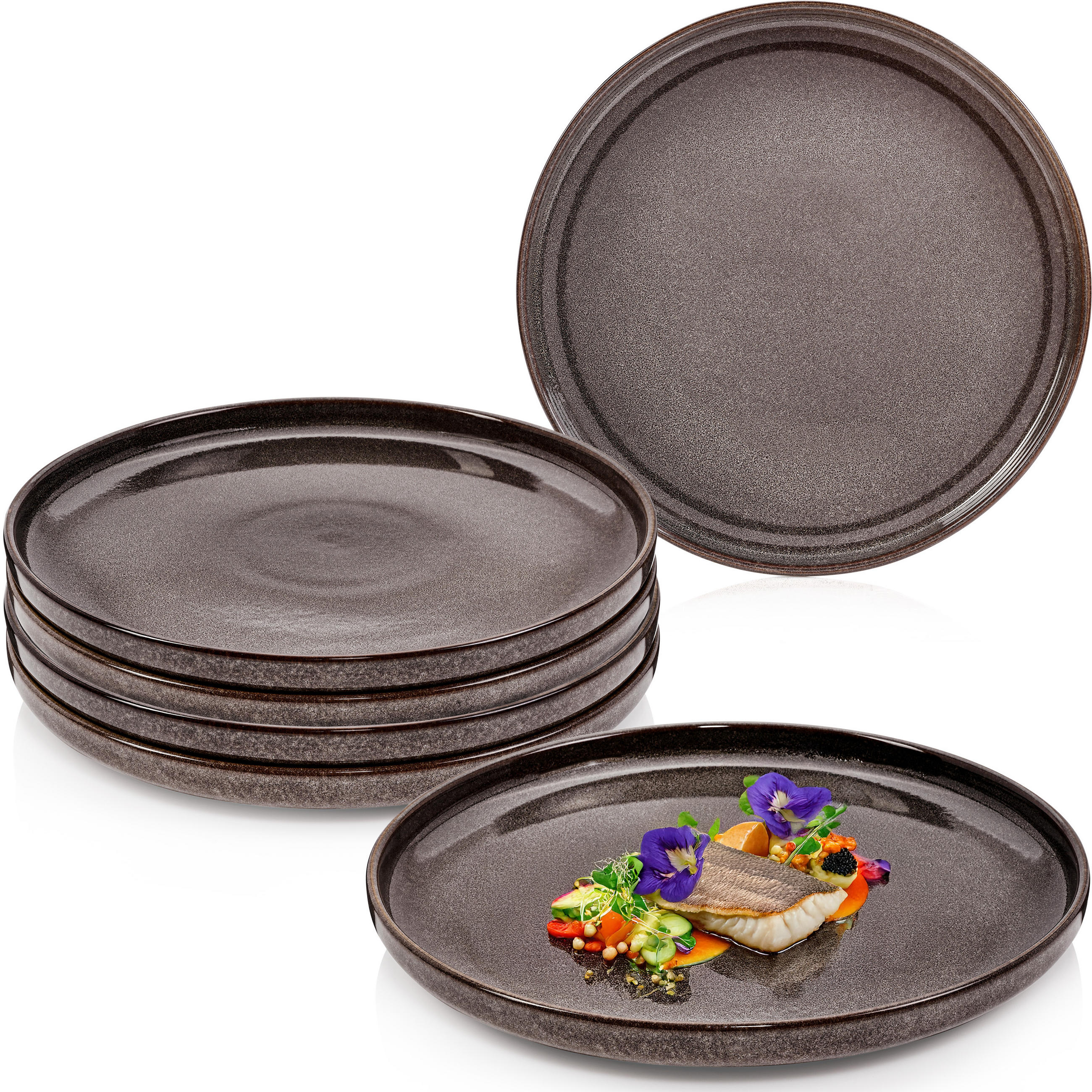 SPEISETELLER SET KAIRO GRAPHIT - 6 teilig aus Steingut - Braun, Keramik (35cm) - Sänger