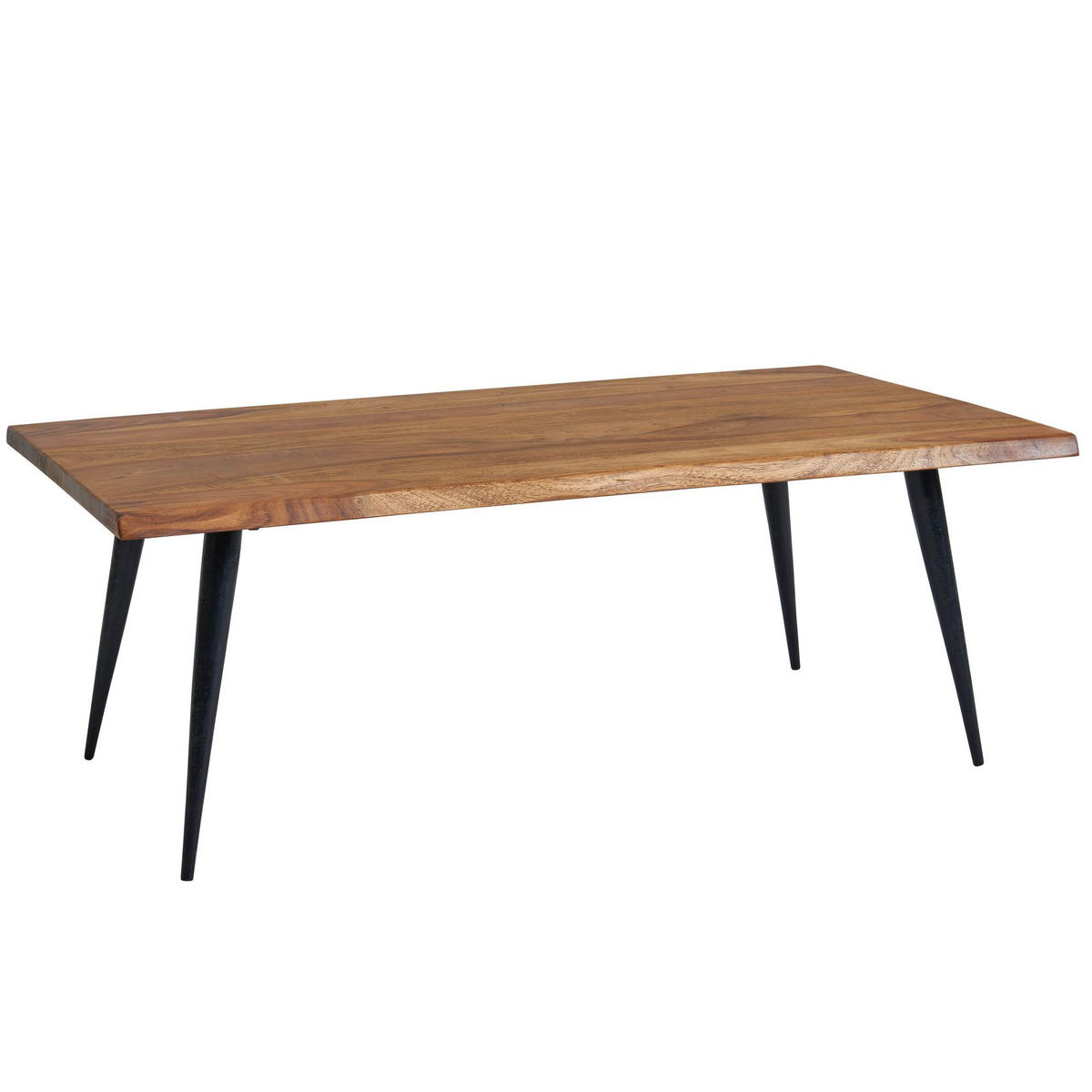 COUCHTISCH Sheesham Massivholz in Natur mit Baumkante und Metallgestell, 110x60x40 cm, Handgefertigt, Schutzlack-beschichtet - Schwarz/Braun, Holz/Metall (60/110/40cm) - KADIMA DESIGN