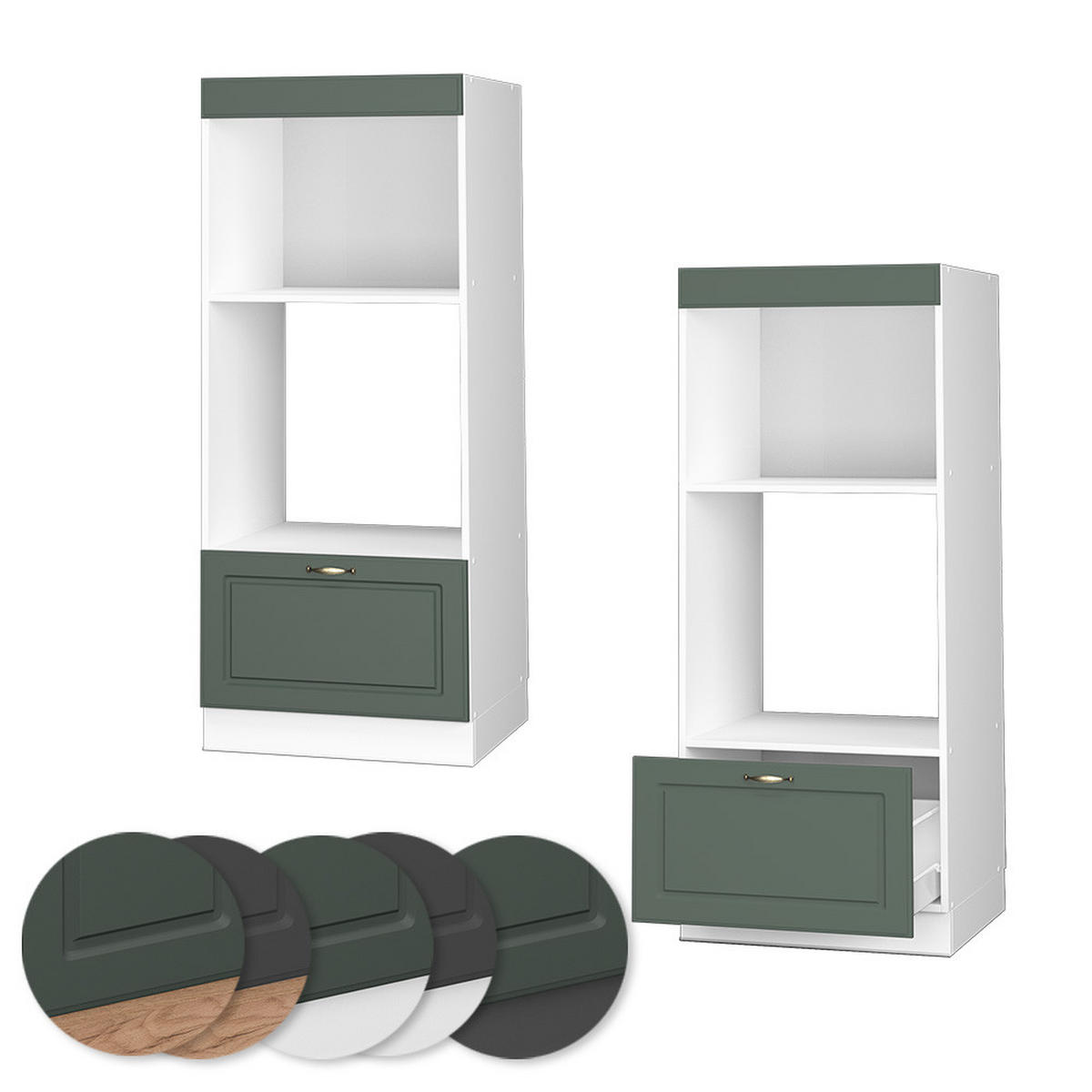 MIKROWELLENSCHRANK Fame-Line Grün-Gold Landhaus 60 cm offen - Weiß/Grün, Holzwerkstoff (60/153.6/58.1cm) - Vicco