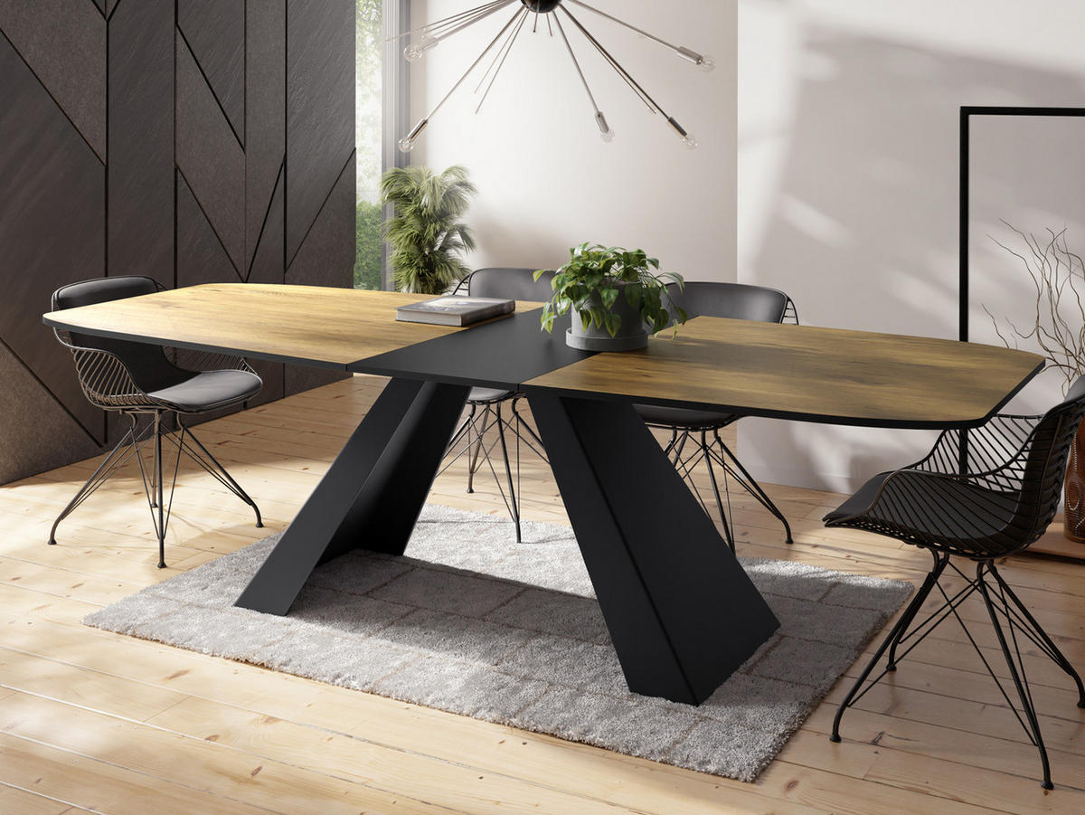 ESSTISCH Monte rechteckig ausziehbar, Lancelot Eiche 180-220/90/76 cm - Eichefarben/Schwarz, Holzwerkstoff/Metall (180/90/76cm) - WFL GROUP
