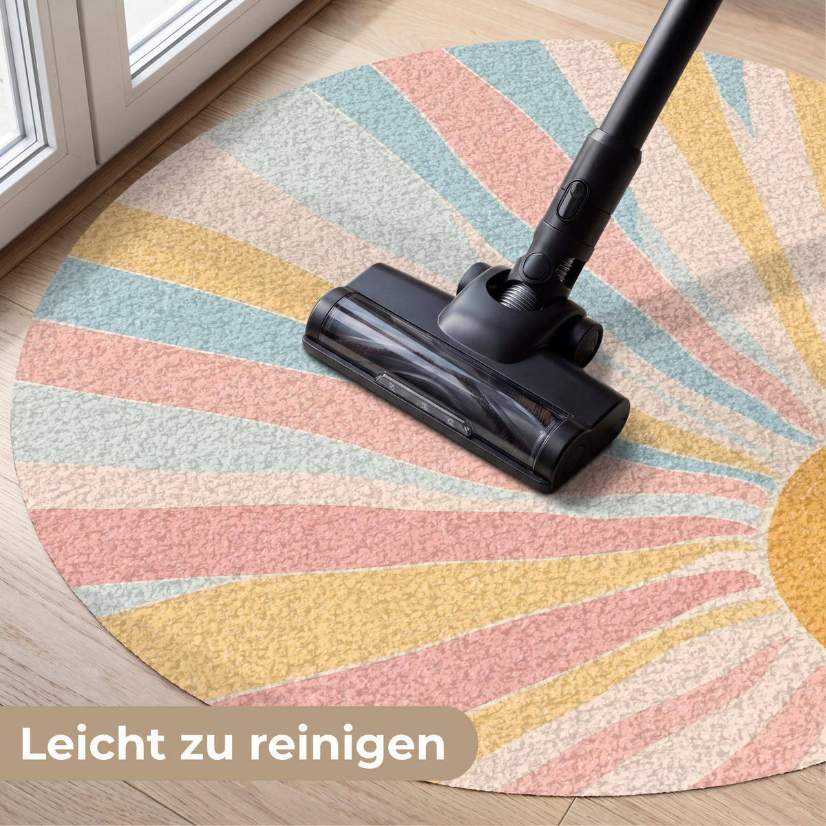 ROHOŽKA Ilustrace - Slunce - Pastelové barvy 90x90 cm - světle růžová, textil/umělá hmota (90/0.4cm) - MuchoWow