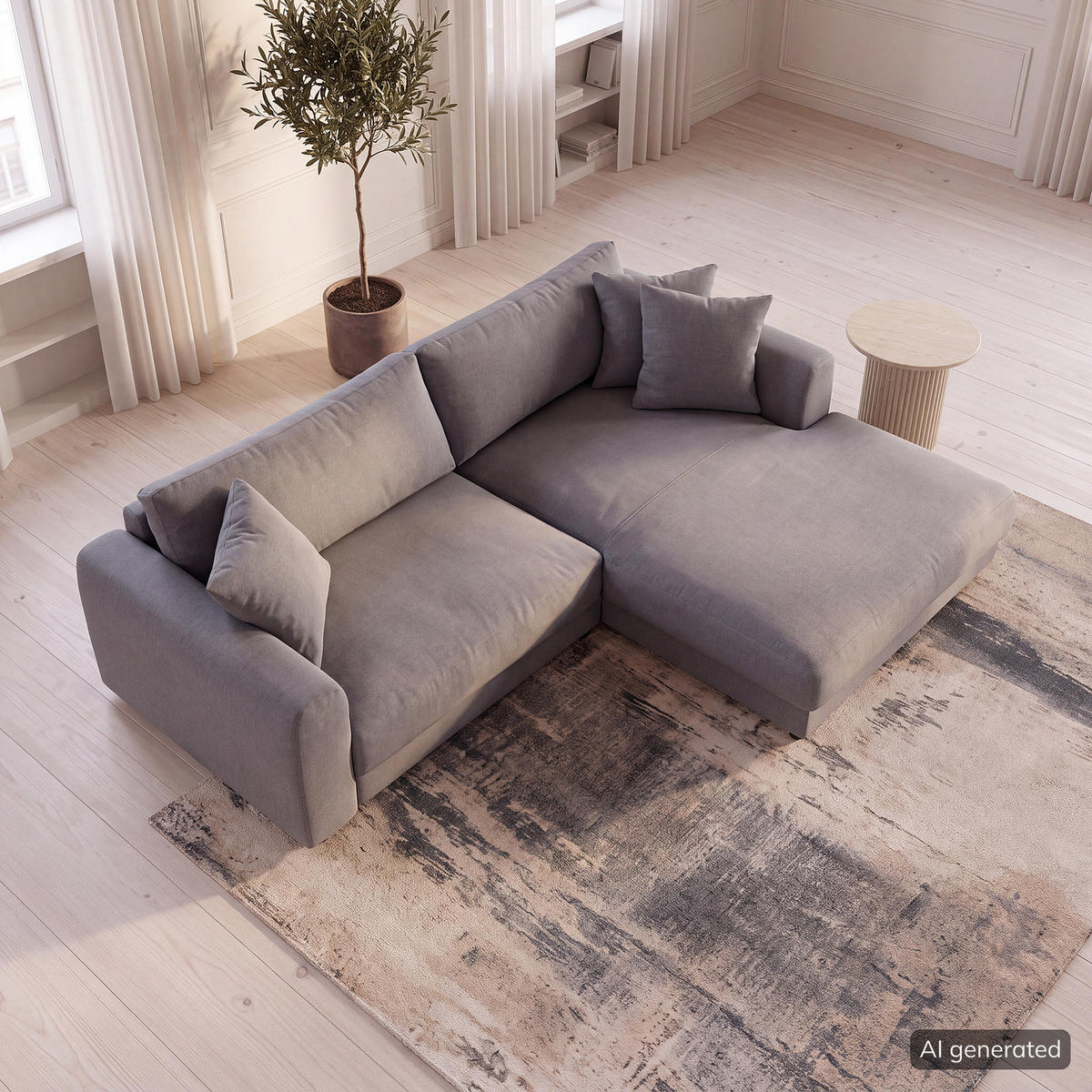ECKSOFA mit Longchair - Schwarz/Grau, Holz/Kunststoff (238/183cm) - home24